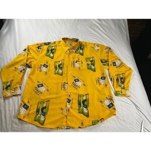 Clench Jeans Mens XXL Yellow Gambling Playing Cards House of Clench Button Shirt